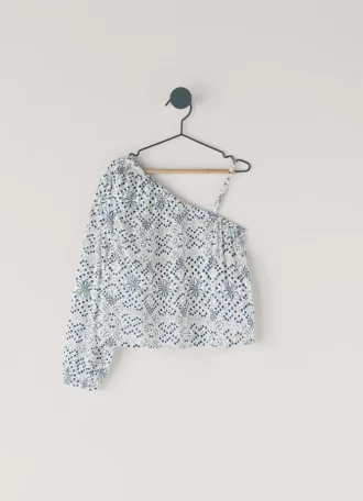 Asymmetrisk blus med blommönster