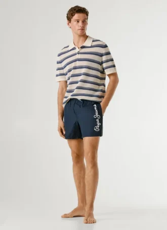Badshorts med tryckt logotyp