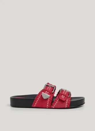 Platta sandaler med dubbla spännen