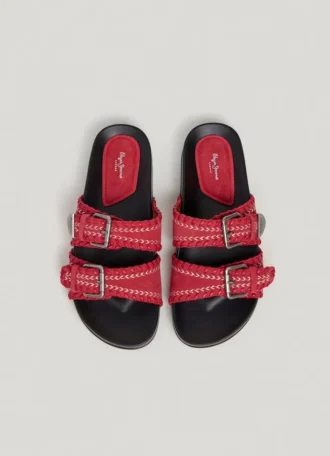 Platta sandaler med dubbla spännen