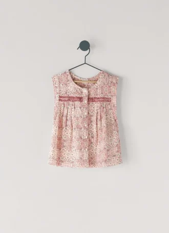 Ärmlös blus med blommönster