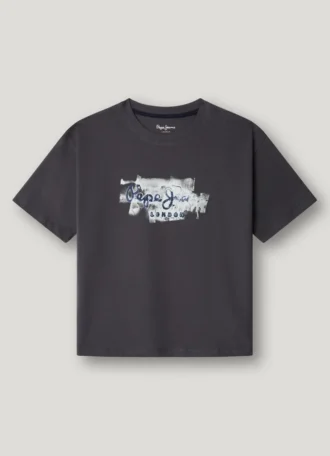 T-shirt med logotryck i avslappnad passform