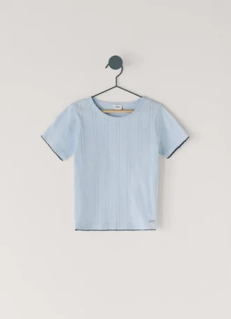 T-shirt med rund hals och pointelle-stickning