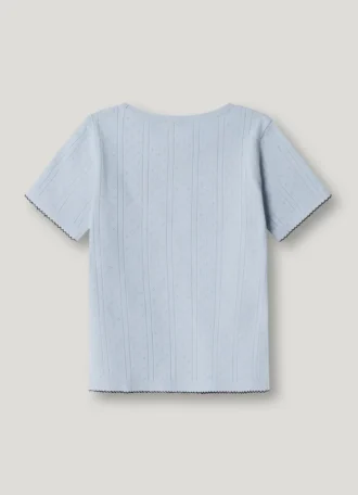 T-shirt med rund hals och pointelle-stickning