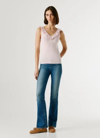 V-ringad ribbad topp